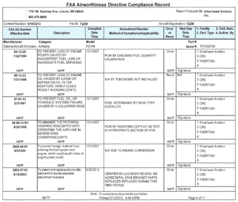 FAA AD Matrix