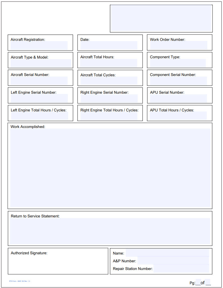 General Entries and Return to Service Forms